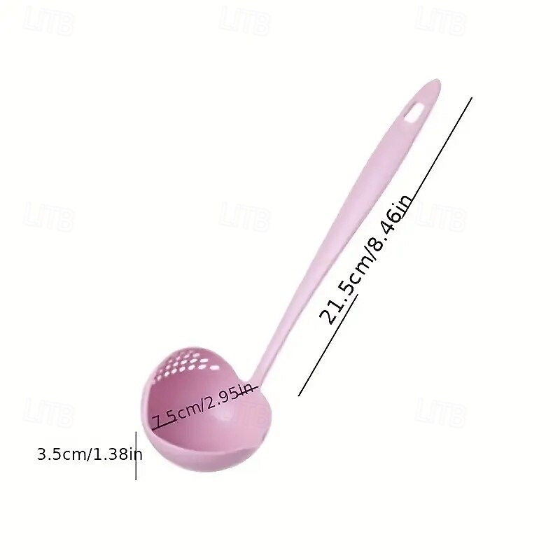 2-Pack Wheat Straw Soup and Slotted Spoon Set, Eco-Friendly Long Handle Plastic Ladle for Hot Pot, Reusable Kitchen Utensils3