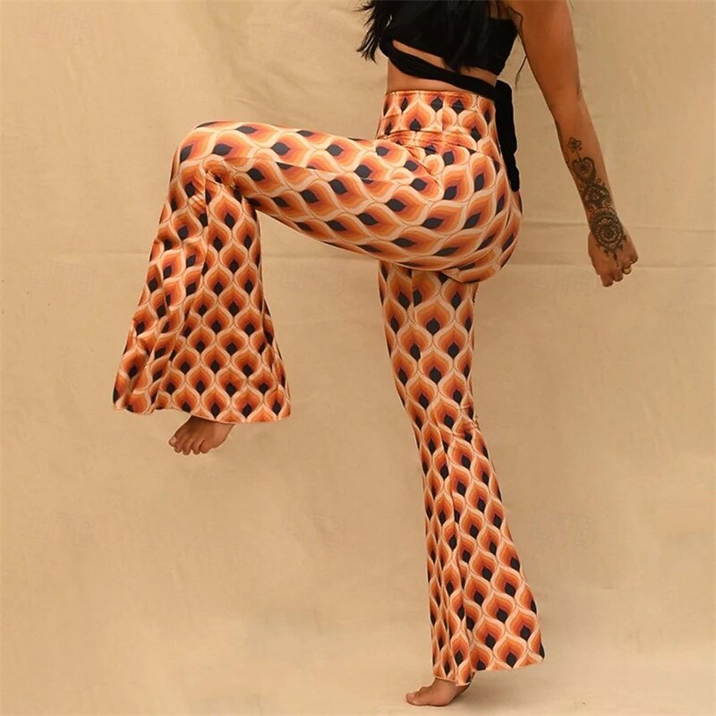 Retro Vintage Boho 1970s Bell Bottom Pants Flare Leggings Flared Trousers Disco High Waist Psychedelic Fancy Dress Women's Halloween Carnival Vacation Music Festival Festival Adults' Pants2
