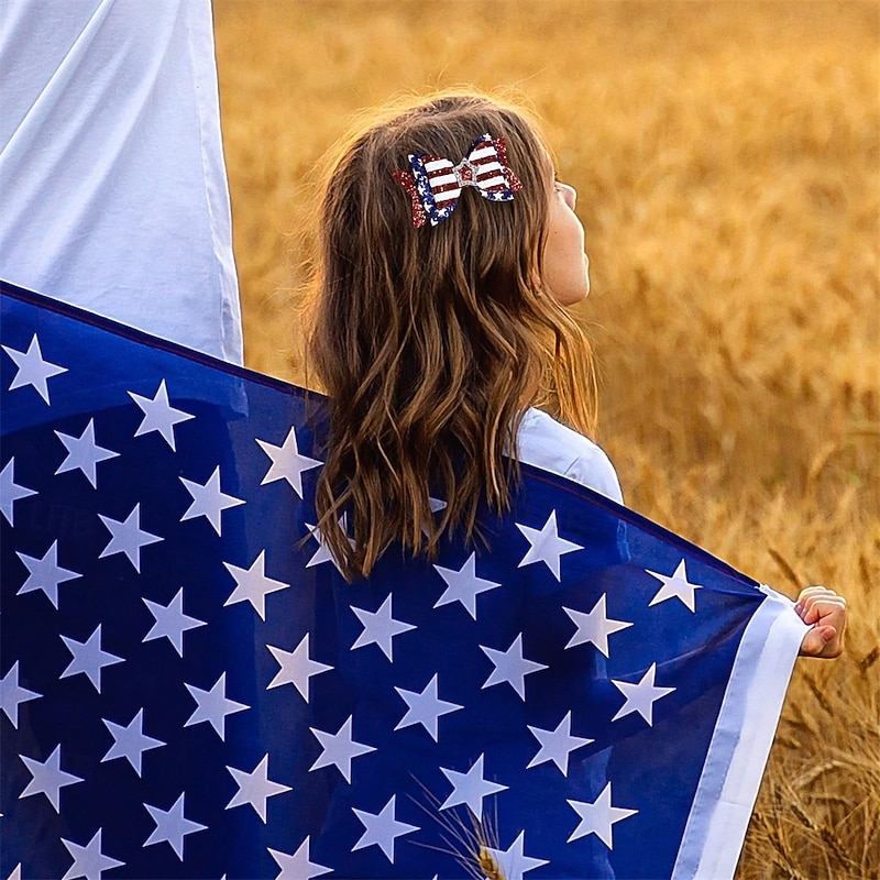 Independence Day Hair Clips 4th of July Glitter Hair Bow Clips Patriotic American Flag Hair Accessories with Star for Kids Girls2