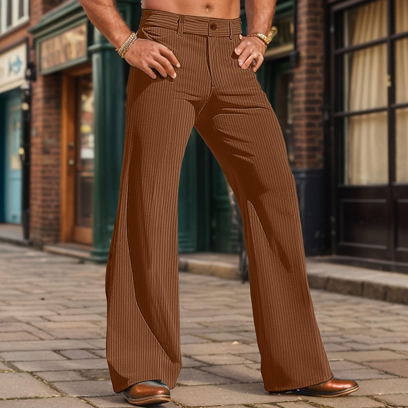 Retro Vintage 1970s Groovy Bell Bottom Pants Flared Trousers Hippie Disco mid rise Corduroy Fancy Dress Men's Halloween Carnival Casual Daily Music Festival Retro Theme Party Adults' Pants All Seasons