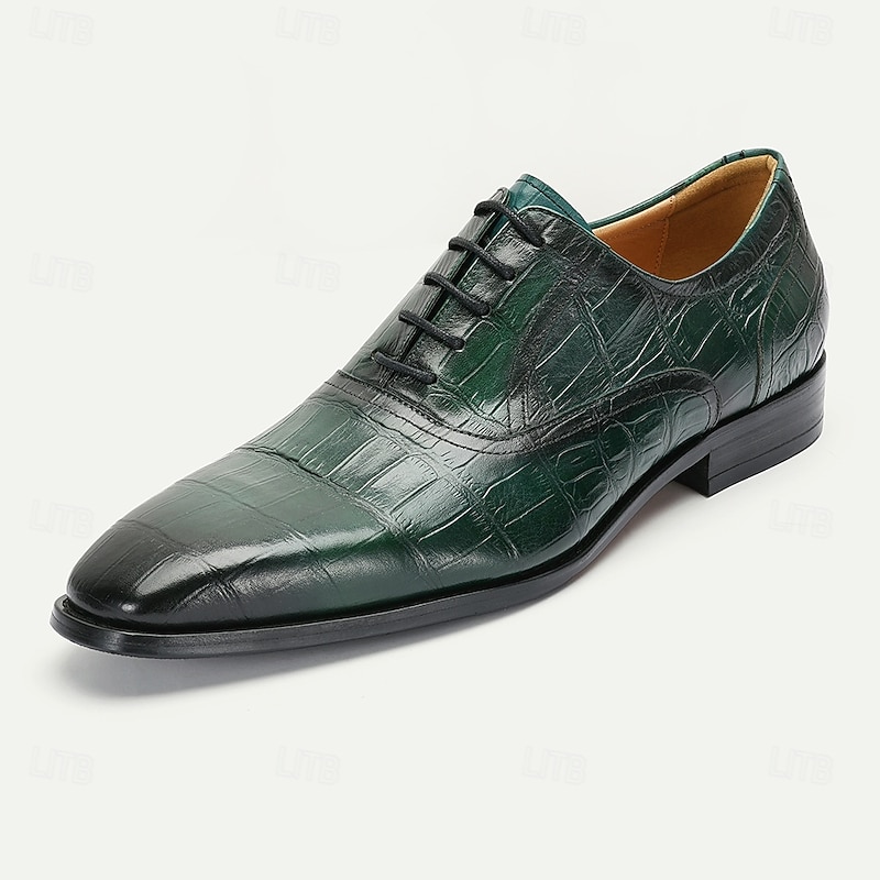 Men's Premium Green Crocodile Leather Lace-Up Shoes with Elegant Detailing for Formal Dinners and Gala Events2