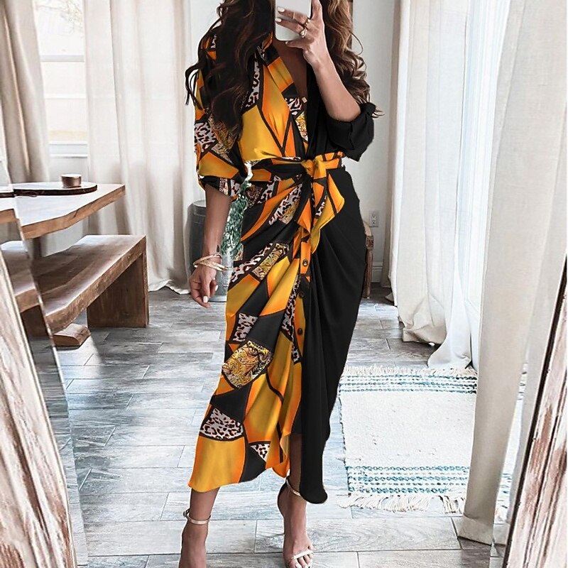 Women's Midi Dress Casual Dress Floral Dress Classic Modern Outdoor Vacation Daily Regular Fit Flower Long Sleeve V Neck Yellow Blue Summer3