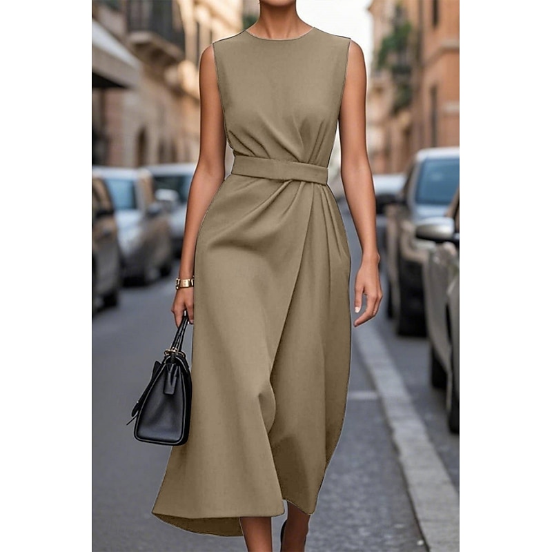 Women's Midi Dress Black Dress Casual Dress Cocktail Dress Formal Dress Fashion Modern Daily Date Weekend Regular Fit Pure Color Sleeveless Crew Neck Black Purple Fuchsia Brown Summer3