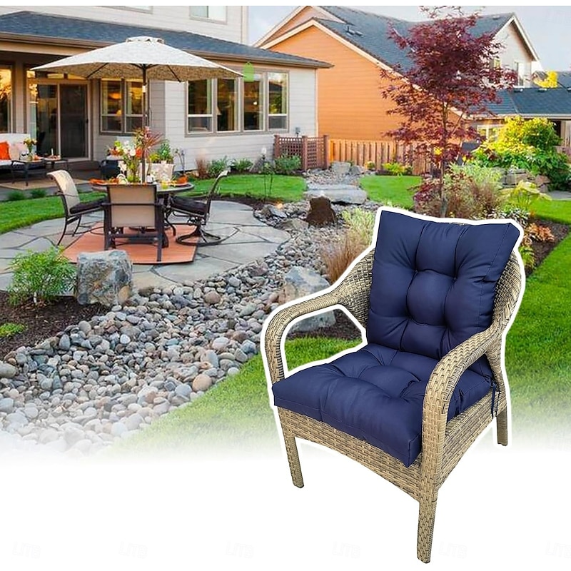 High Back Chair Cushions for Indoor Outdoor Use, Tufted Seat/Back Chair Cushions with Ties, Waterproof All Weather Lounge Sun Lounger Chair Cushions2