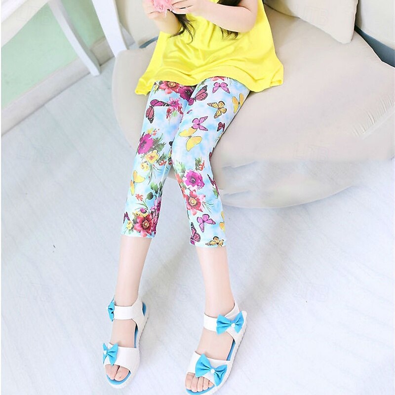 Kids Girls' Leggings Floral Daily School 4 years+ Summer Deep Pink Black White4