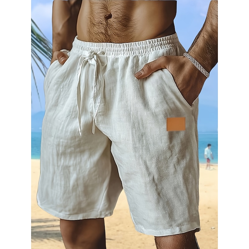 Men's Shorts Linen Shorts Summer Shorts Beach Shorts Baggy Shorts Drawstring Elastic Waist Straight Leg Plain Comfort Breathable Knee Length Outdoor Holiday Beach Vacation Classic Style Black White