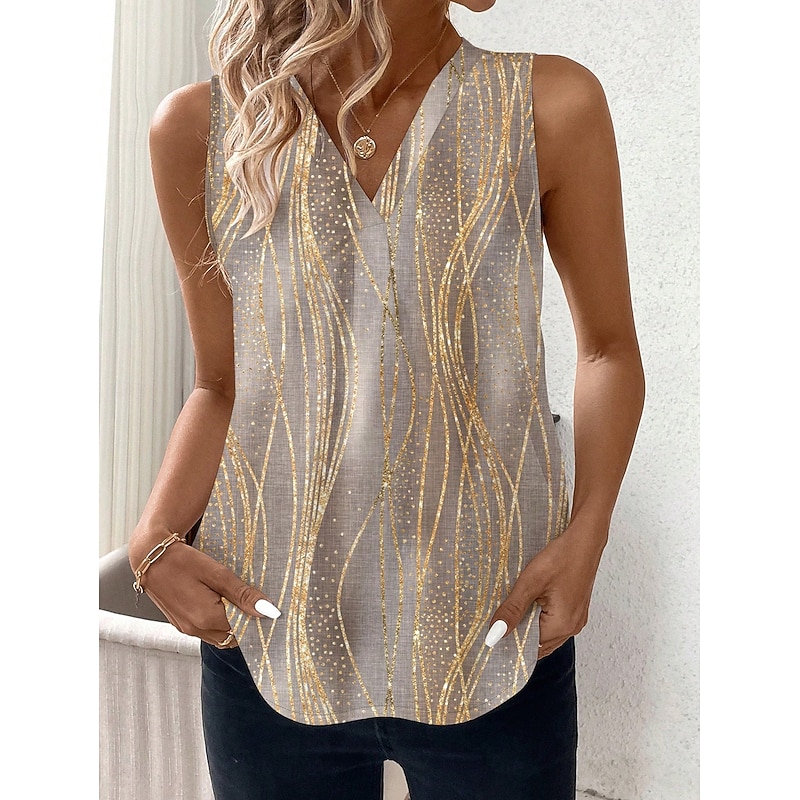 Women's Camisole Tank Top Graphic Polka Dot Striped Stylish Casual Sleeveless V Neck Regular Tops Daily Print Black White Green Khaki Summer Spring