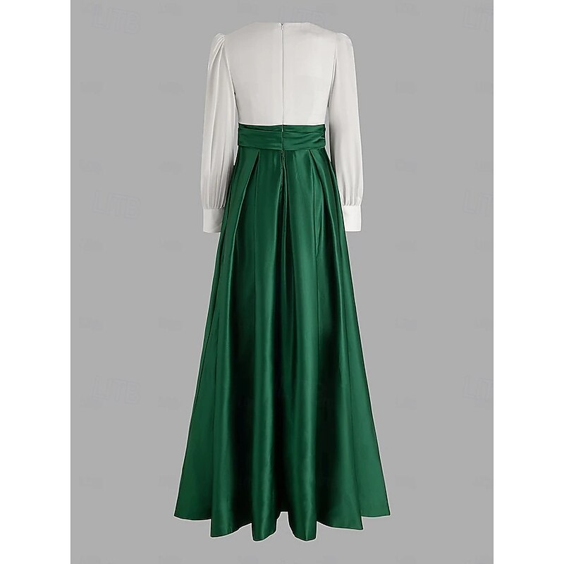 A-Line Evening Gown Elegant Dress Formal Wedding Guest Floor Length Long Sleeve V Neck Satin with Ruched2