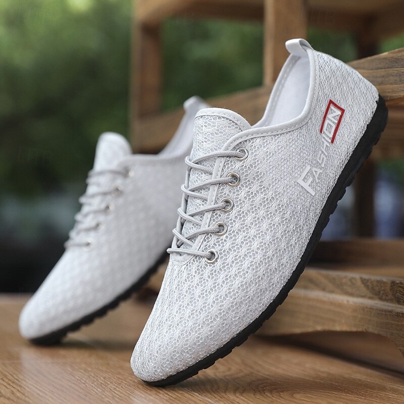 Men's Grey Mesh Sneakers with Breathable Upper and Lace-up Closure - Lightweight, Comfortable, Suitable for Daily Wear and Active Lifestyles3