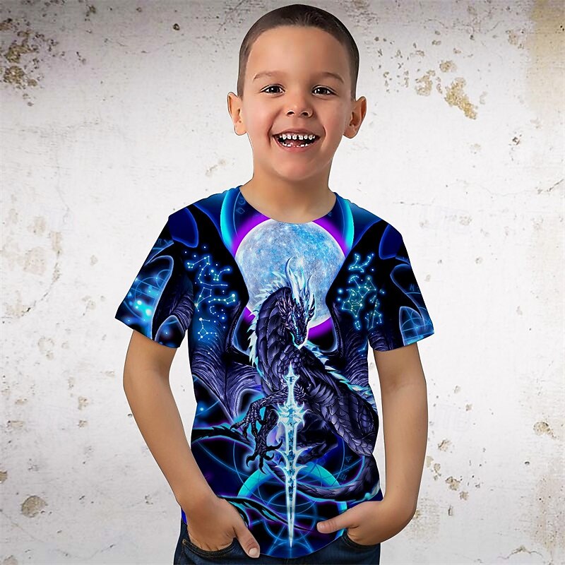Dragonblade NIGHTBLADE HI REZ by Ruth Thompson Boys 3D Dragon T shirt Tee Short Sleeve Summer Spring Fashion Basic Kids 4-12 Years Crew Neck Outdoor Casual Daily Regular Fit