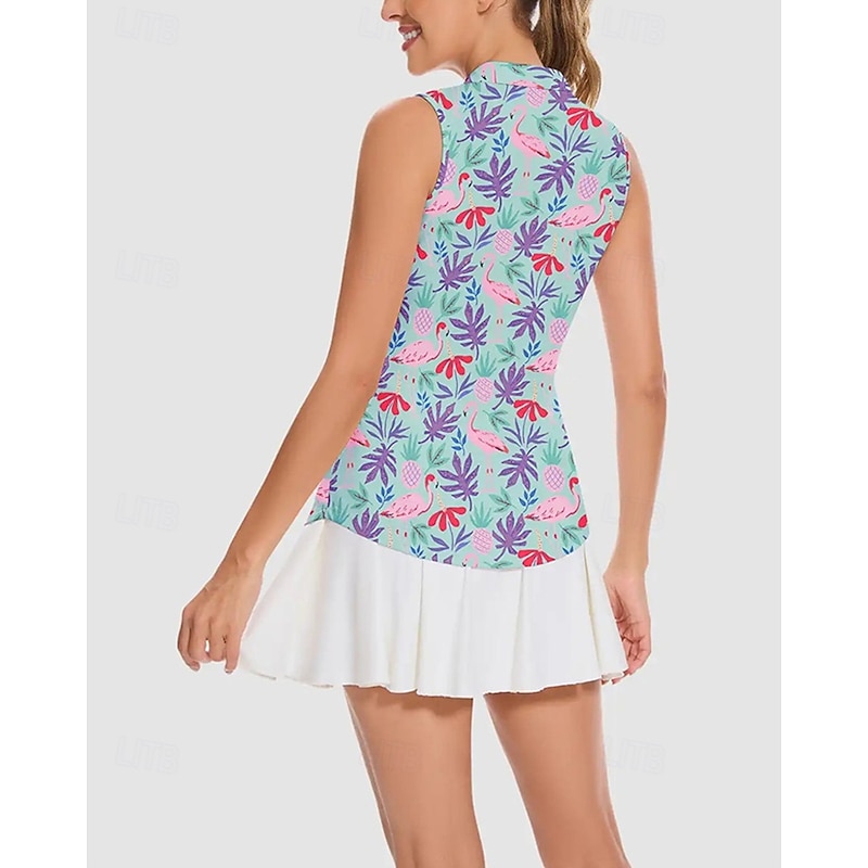 Women's Flamingos Tennis Shirt Sleeveless Print UPF50+ Quick Dry Tennis Golf Badminton Zip Collar Tee Tshirt Top Blue Tennis Clothing2