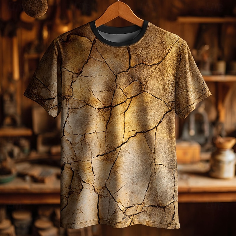 Men's Optical Illusion T Shirt Short Sleeve T shirt 3D Print Crew Neck Shirt Retro Vintage Vintage Retro Party Street Casual Dark Brown Brown Khaki Summer Spring All Seasons Clothing Apparel S M L XL