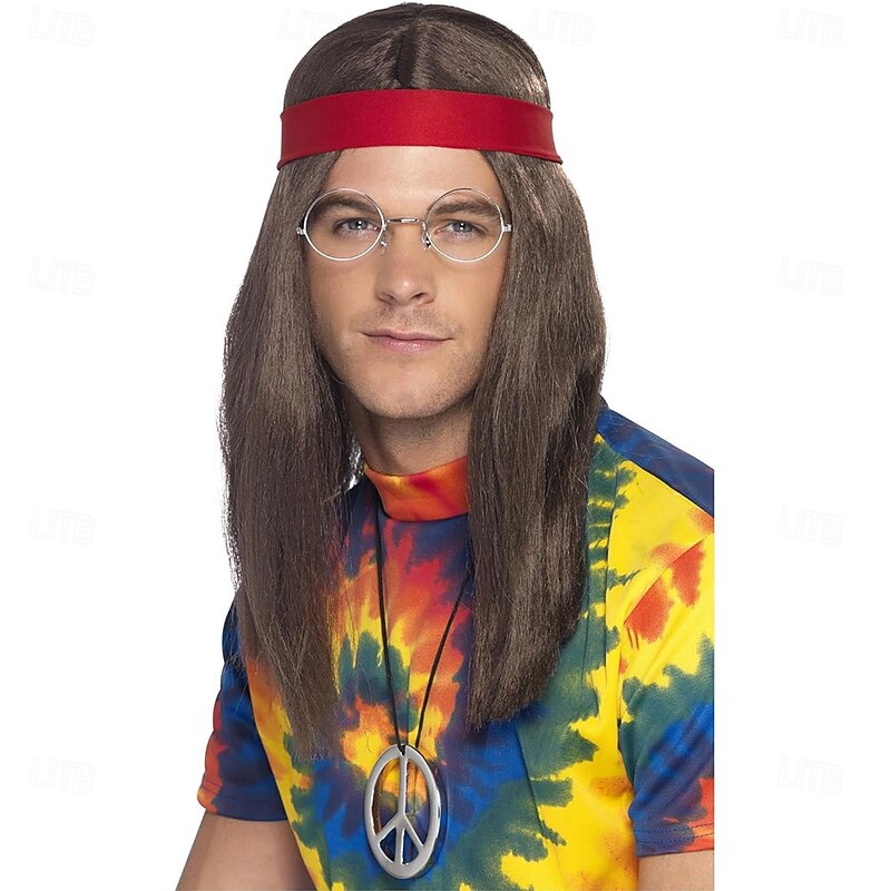 Smiffy's Men's Hippy Man Kit Wig  for Disco Costume Party Men Cosplay Halloween Wigs