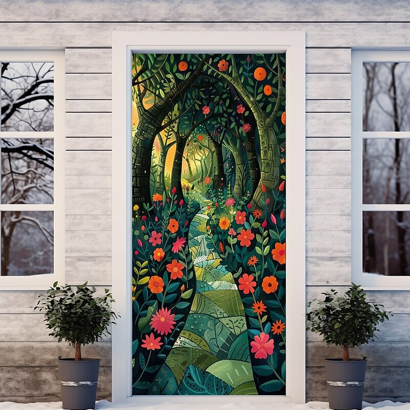 Forest Flowers Door Decorations Door Covers Door Tapestry Door Curtain Decoration Backdrop Indoor/Outdoor Door Banner for Front Door Farmhouse2