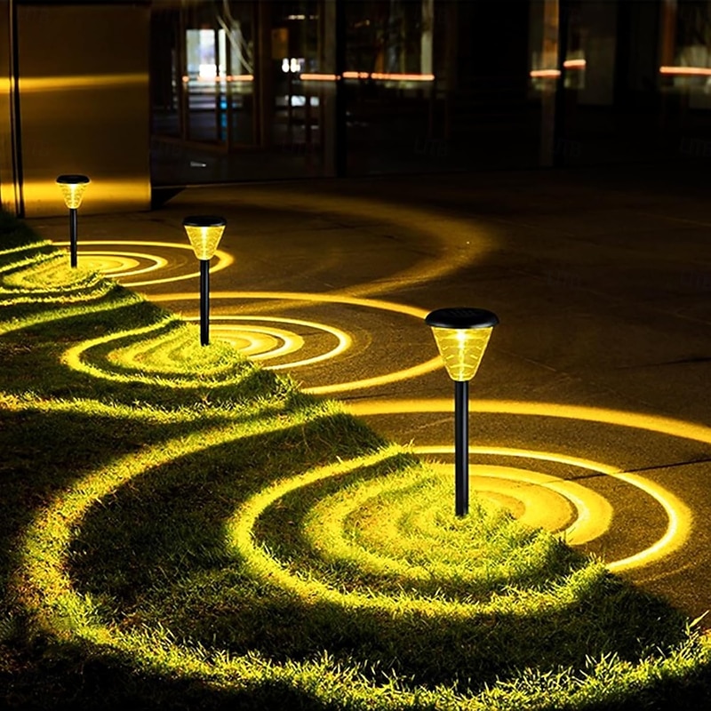 LED Solar Pathway Lights with 2 LEDs IP65 Outdoor Waterproof Auto On/Off Powered Landscape Lighting One Key Switch Warm Light/Color Light Project Beautiful Pattern On The Ground Light The Way for Yard Garden