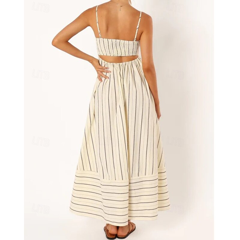 Women's Midi Dress Slip Dress Classic Modern Outdoor Vacation Holiday Regular Fit Striped Sleeveless Spaghetti Strap Yellow Light Green Wine Red Summer4