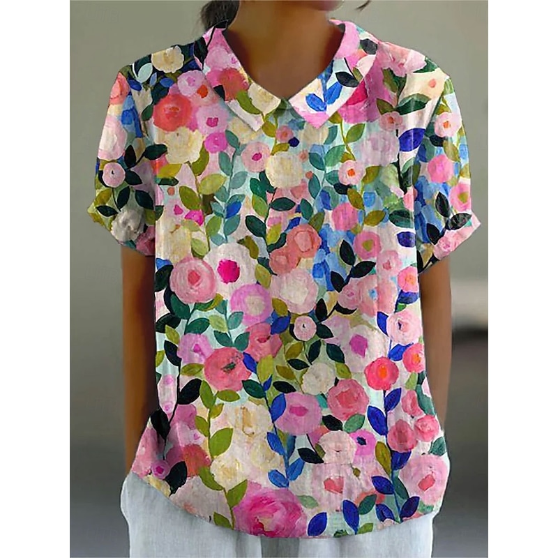 Women's Blouse Floral Graphic Vintage Tropical Stylish Short Sleeve Shirt Collar Regular Tops Work Daily Print Pink Beige Summer Spring2