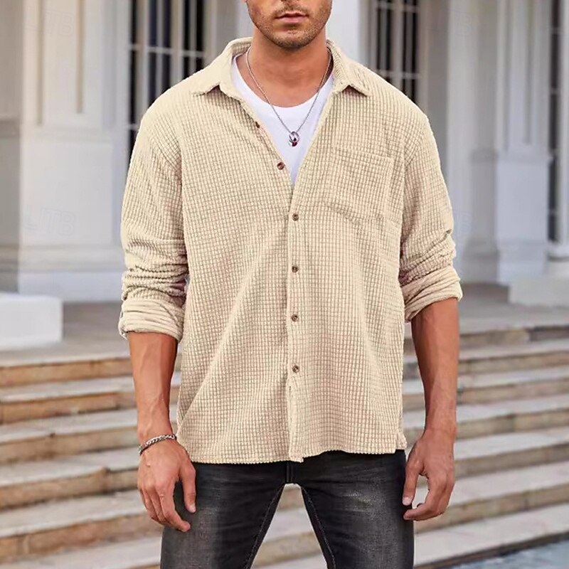 Men's Shirt Jacket Overshirts Transition Jacket Vacation Wearproof Pocket Summer Spring Plain Casual Lapel Apricot Jacket2