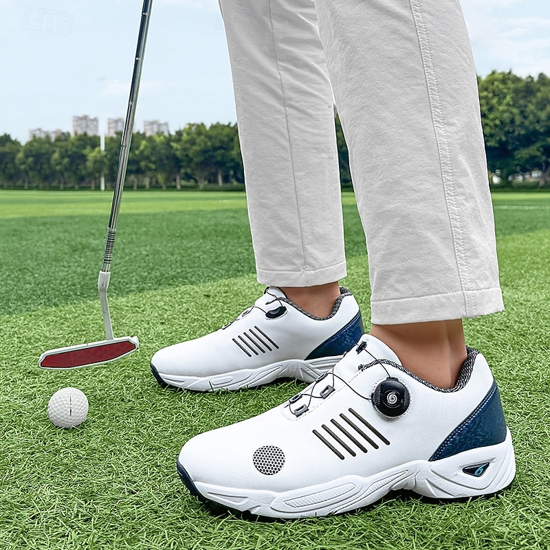 Men's White and Blue Golf Shoes with Breathable Mesh Upper - Premium Comfort and Stability for Golf Enthusiasts3