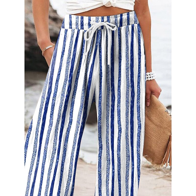 Women's Wide Leg Chinos Beach Shorts Vacation Fashion Casual Full Length High Waist Graphic Geometric Drawstring Printing Soft Breathable Micro-elastic Vacation Casual Daily Violet Robin's Egg Blue3