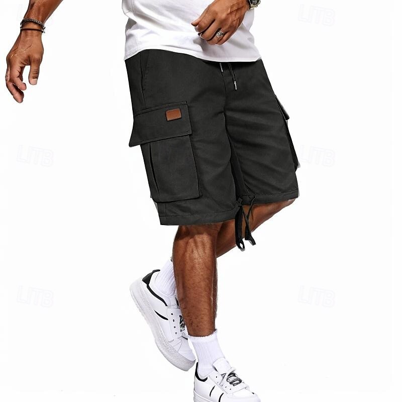 Men's Cargo Shorts Outdoor Shorts Camping Shorts Casual Shorts Hiking Shorts Elastic Waist Multi Pocket Straight Leg Solid Color Plain Moisture Wicking Wearable Knee Length Daily Running Fashion