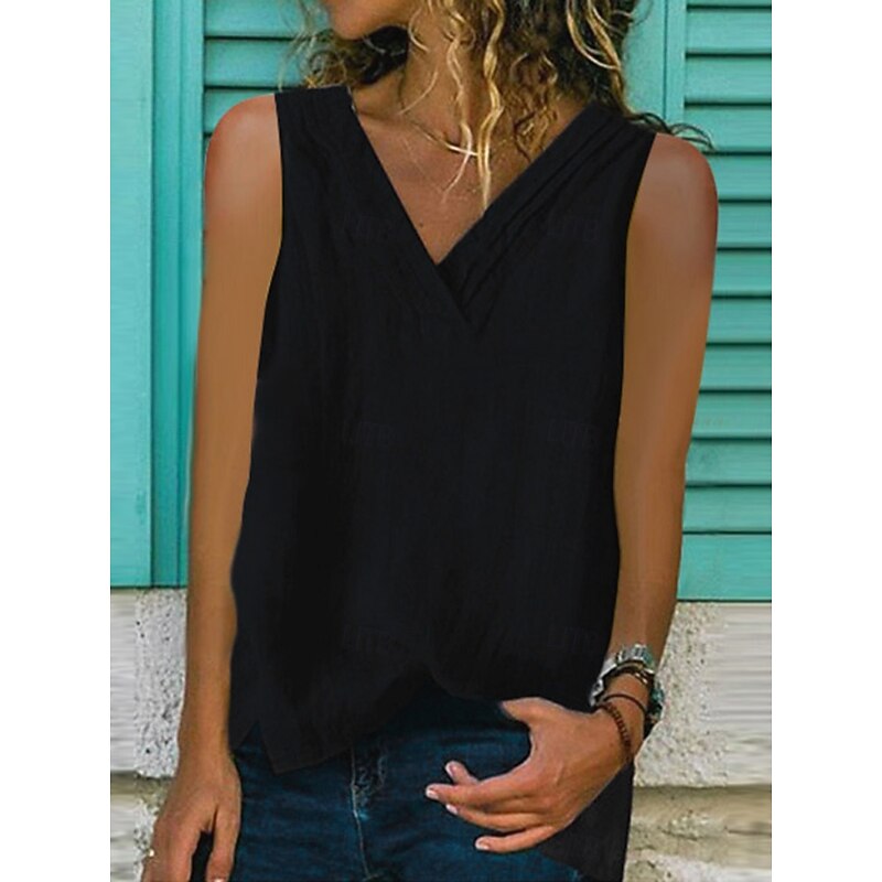 Women's Camisole Tank Top Solid Color Daily Casual Sleeveless V Neck Regular Tops Daily Black White Yellow Pink Navy Blue Summer4