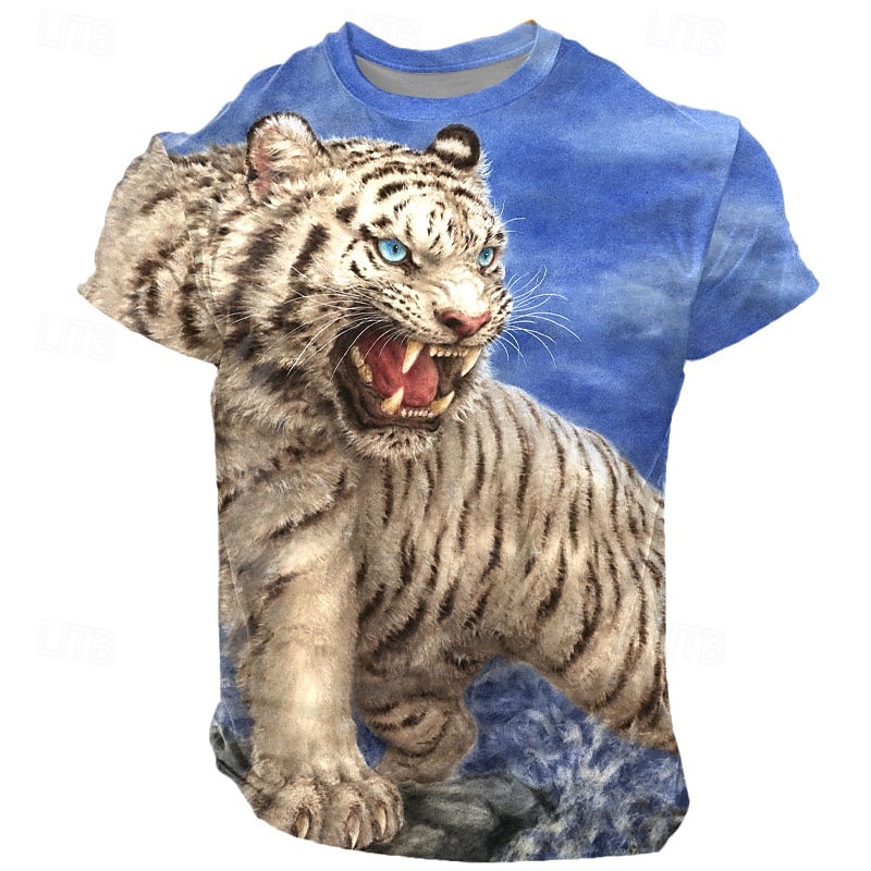 Kayomi Harai Men's 3D Tiger T Shirt Short Sleeve T shirt 3D Print Crew Neck Shirt Exaggerated Designer Artistic Party Street Casual Blue Summer Spring All Seasons Clothing Apparel S M L XL XXL XXXL 4X