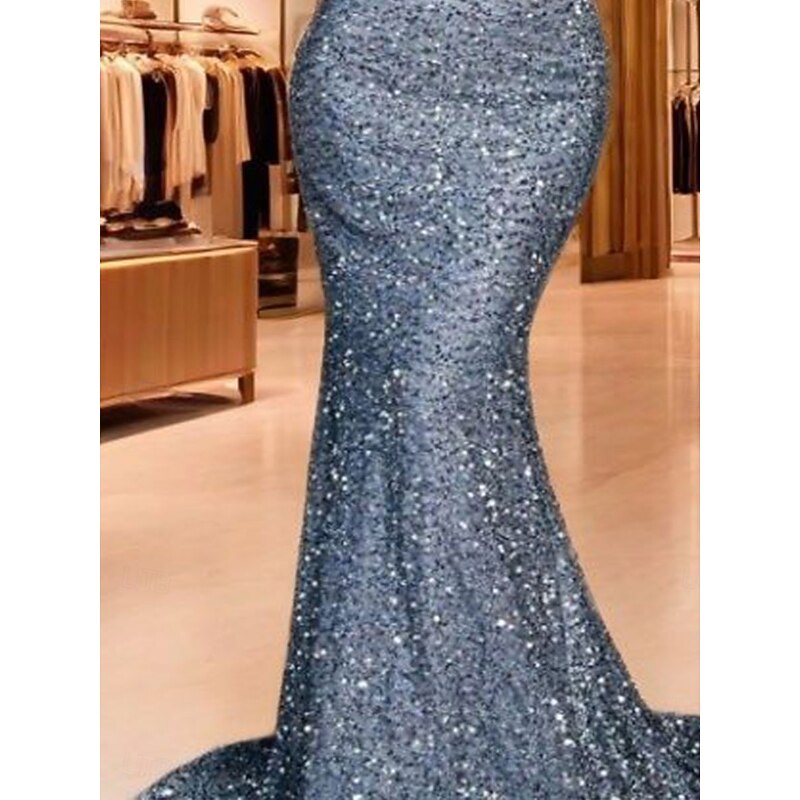 Mermaid / Trumpet Quinceanera Dresses Elegant Dress Wedding Wedding Guest Sweep / Brush Train Short Sleeve V Neck Sequined Backless with Sequin2