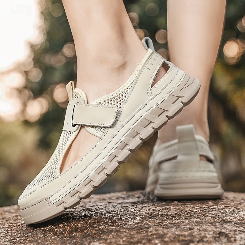 Men's Sandals White Mesh Sports Sandals with Velcro Closure and Cushioned Sole for Outdoor Activities and Water Sports3