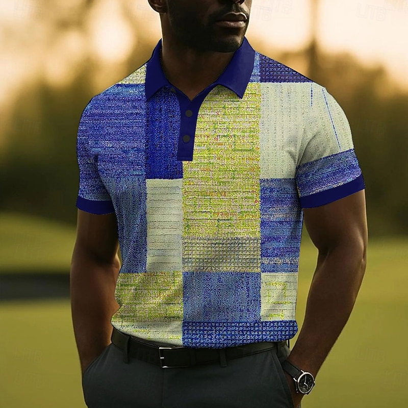 Men's Patchwork Polo Short Sleeve Polo Shirts Collared Shirts Business Casual Outdoor Business Daily Wear 3D Print Summer Blue Orange Green3