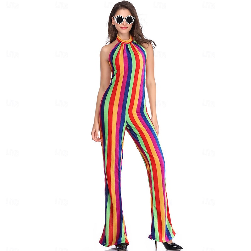 Retro Vintage 1970s Bell Bottom Jumpsuit Flared Trousers Disco Rainbow Striped Fancy Dress Women's Halloween Carnival Music Festival Pride Parade Pride Month Adults' Jumpsuit Summer4