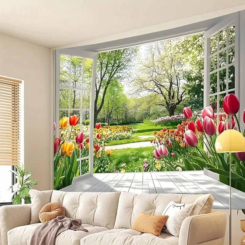 Landscape Flowers Hanging Tapestry Wall Art Large Tapestry Mural Decor Photograph Backdrop Blanket Curtain Home Bedroom Living Room Decoration