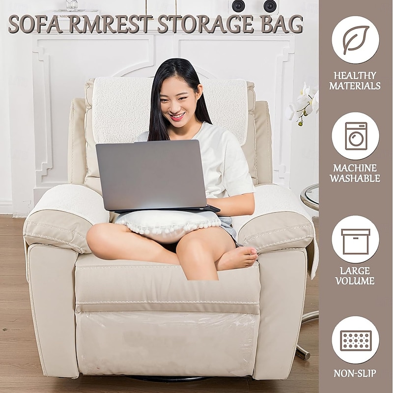 Armrest Cover, Recliner Chair Protector, Furniture Protector Slip, Side Storage Pocket, Stretch Armchair Couch Arm Rest Cover for Recliner, Chair, Sofa4