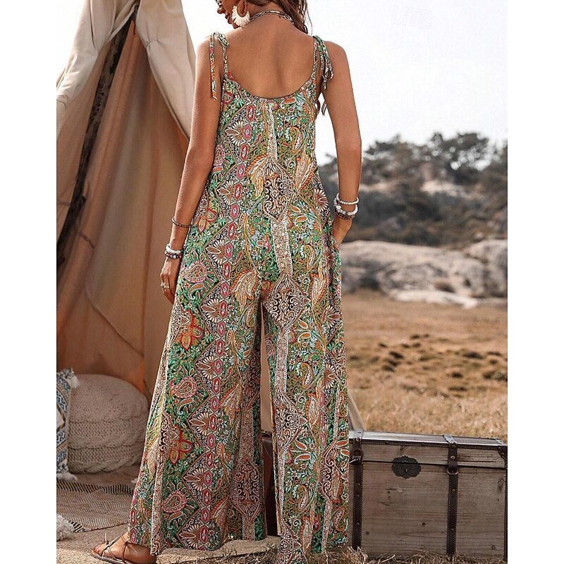 Women's Normal Jumpsuit Streetwear Floral Sleeveless U Neck Print Street Daily Regular Fit Black Red Blue Summer2