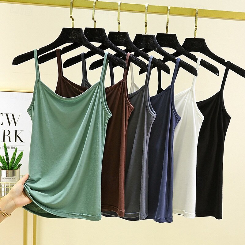 Women's Camisole Tank Top Solid Color Daily Sleeveless Crew Neck Regular Tops Daily Backless Light Blue Iron Gray Denim Blue Matcha green Black Summer
