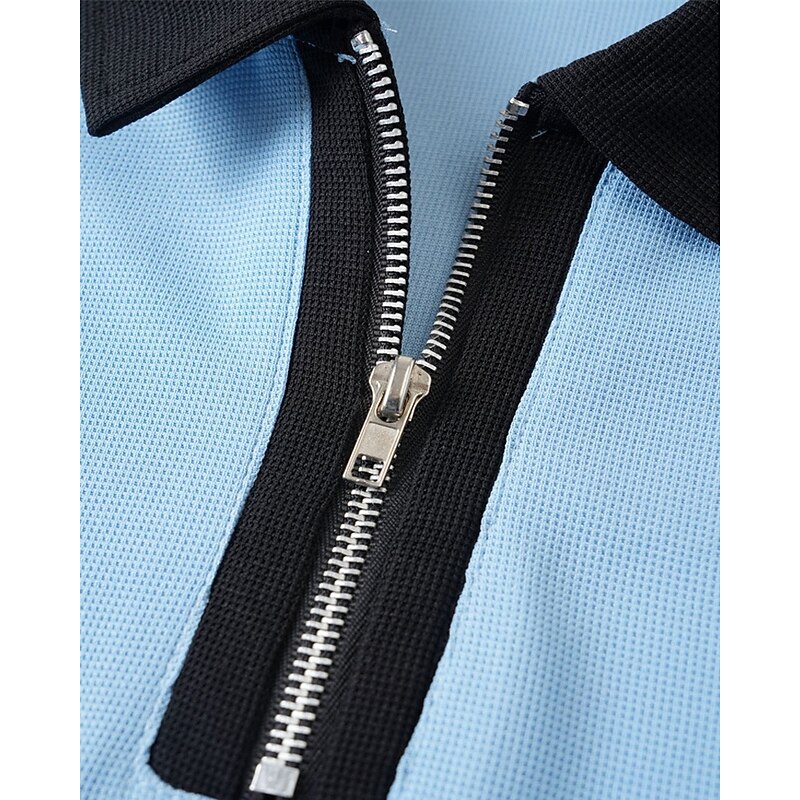 Men's Color Block Polo Zip Polo Golf Shirt Short Sleeve Lapel Fashion Casual Outdoor Sport Daily Splice Summer Black Pink Red4