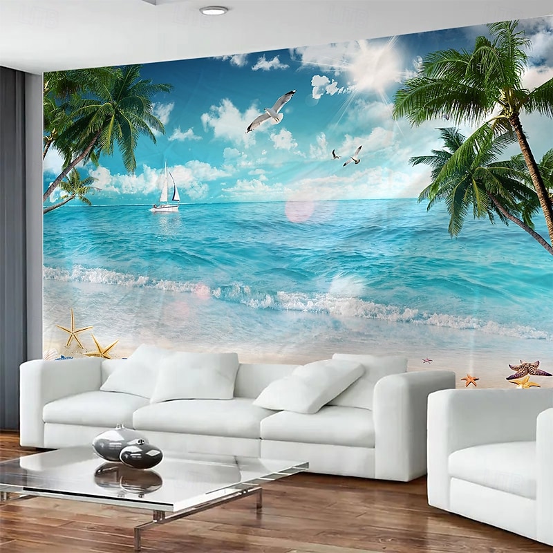 Sea View Beach Shell Landscape Hanging Tapestry Mural Art Large Tapestry Mural Decoration Photos Background Carpet Curtains Home Bedroom Living Room Decoration4