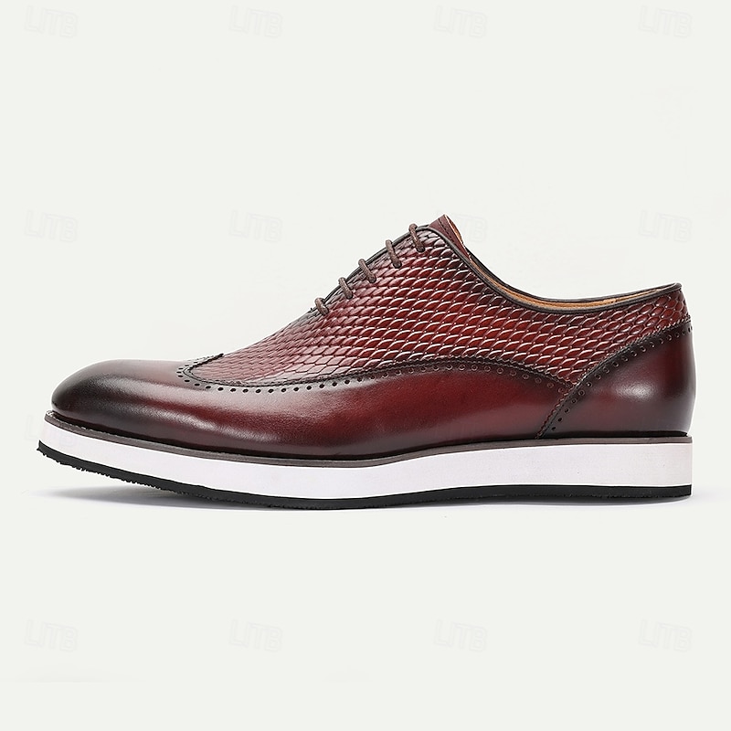 Men's Premium Burgundy Leather Lace-Up Shoes with Crocodile Pattern for Elegant Evening Affairs3