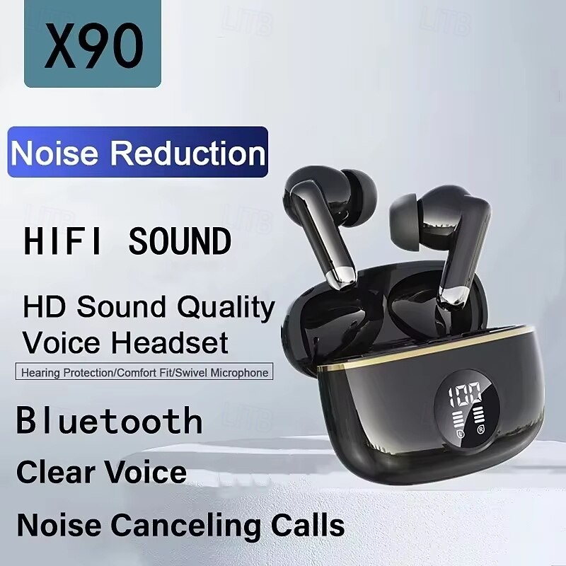X90 TWS Wireless Earbuds – Bluetooth Headphones with HiFi Sound, 25H Battery, LED Display, Dual Mic Noise Reduction, Clear Voice Calls, Comfort Fit