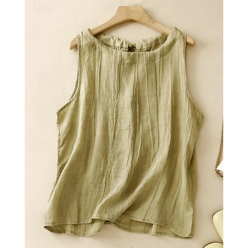 Women's Linen-Inspired Sets Cotton Linen Vest Blouse Plain Modern Casual Sleeveless Crew Neck Regular Tops Daily Holiday Going out Pink Red Green Apricot Summer4