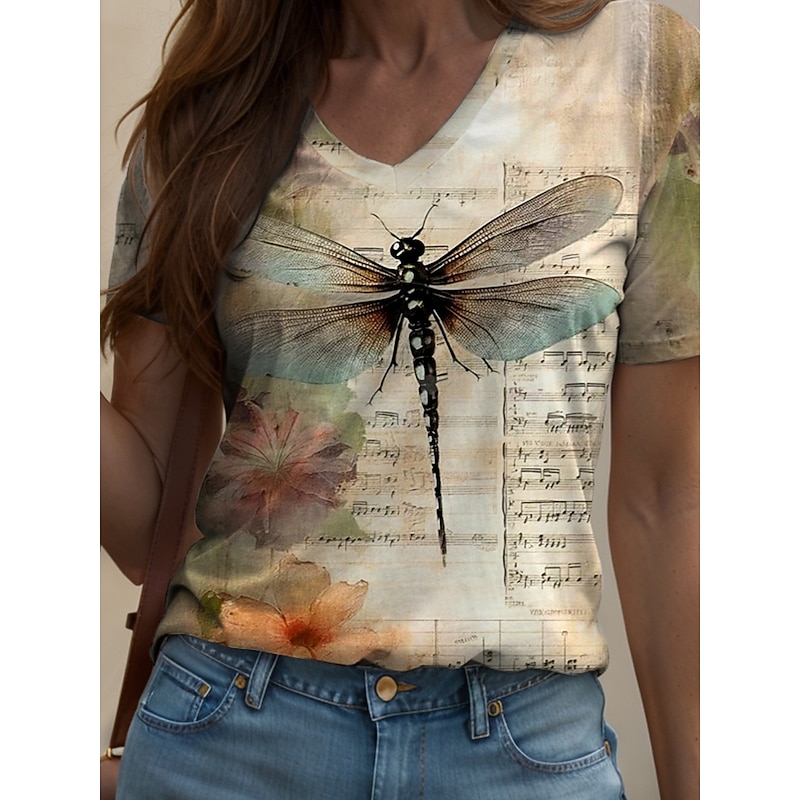 Women's T Shirt Ombre Floral Graphic Vintage Stylish Classic Short Sleeve V Neck Regular Tops Daily Print Yellow Pink Blue Purple Summer Spring3