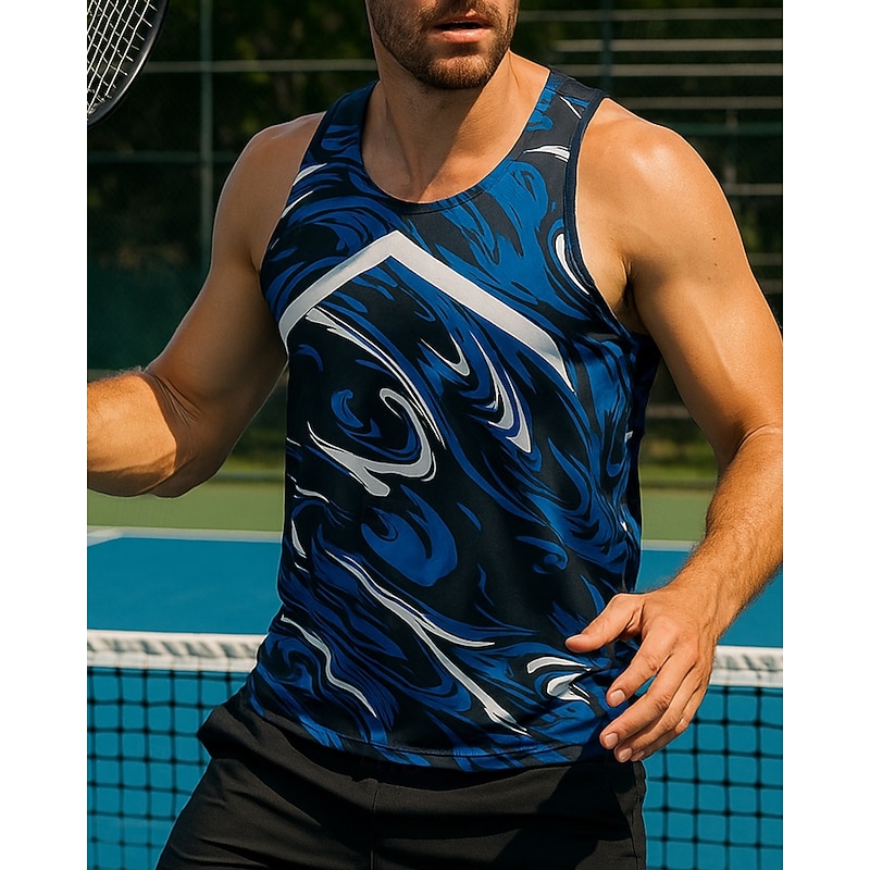 Men's Abstract Art Tennis Top Sleeveless Printing Quick Dry Breathable Tennis Golf Pickleball U Neck Vest / Gilet Blue Tennis Clothing