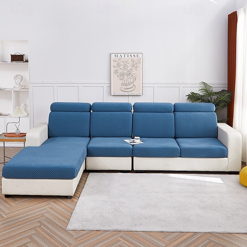 Stretch Sofa Seat Cushion Cover Slipcover Elastic Couch Sectional Armchair Loveseat 4 or 3 Seater L Shape Solid Soft Durable Washable4