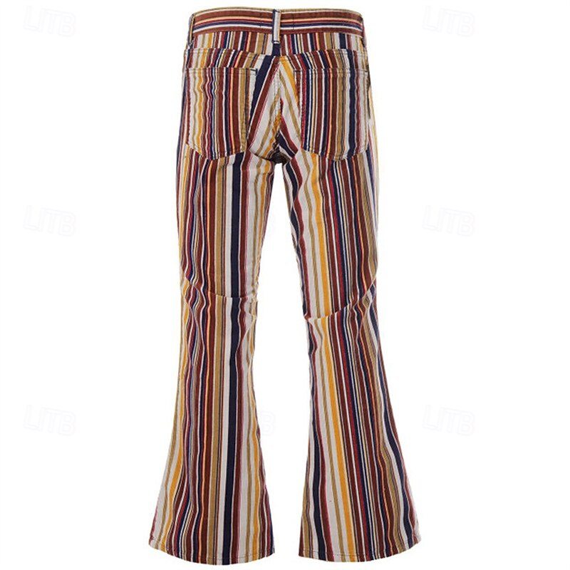 Retro Vintage 1970s Groovy Bell Bottom Pants Flared Trousers Disco mid rise Striped Fancy Dress Men's Halloween Carnival Vacation Music Festival Festival Adults' Pants2