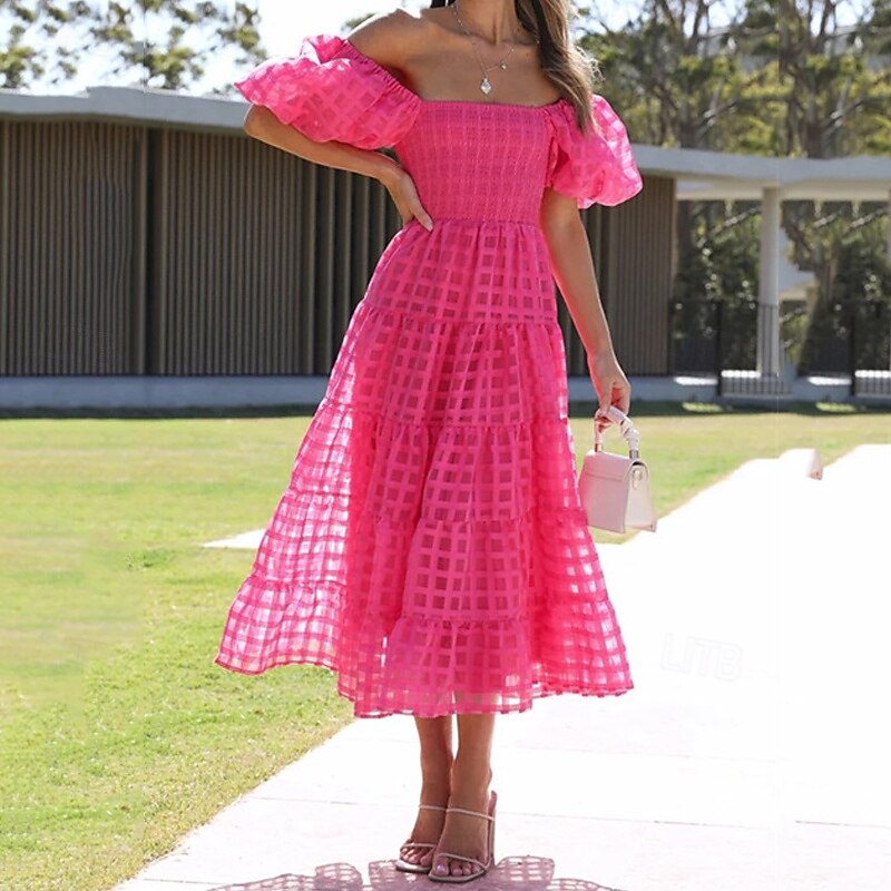 Women's Long Dress Maxi Dress Casual Dress Fashion Outdoor Party Holiday Regular Fit Plain Short Sleeve Off Shoulder White Pink Blue Summer3