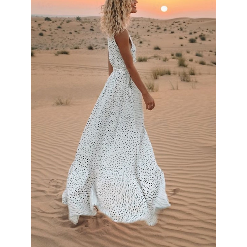 Women's Maxi Dress A Line Dress Slip Dress Casual Outdoor Going out Regular Fit Polka Dot Sleeveless Spaghetti Strap Light Blue White Pink Beige Summer3