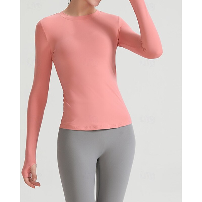 Women's Solid Colored Tennis Top Long Sleeve Breathable Tennis Golf Pickleball Round Neck Top White Pink Light Grey Tennis Clothing