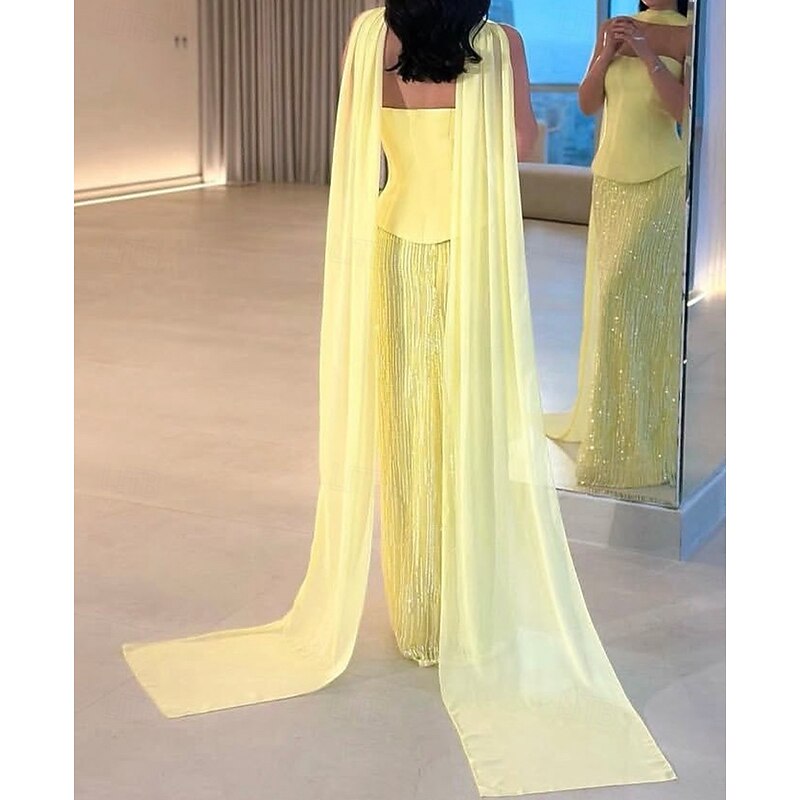 Dress Mermaid / Trumpet High Fashion Dress Evening Gown Corset Dress Formal Semi Formal Dress Wedding Floor Length Sleeveless Strapless Chiffon Scarf with Sequin Skirt3