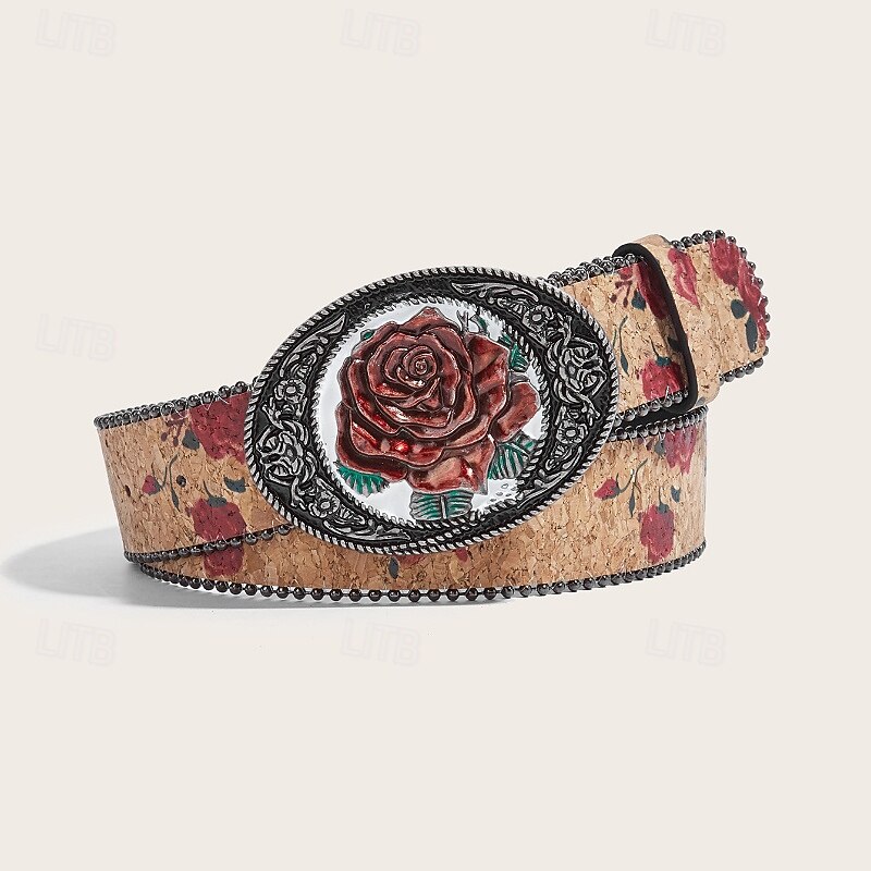 Women's Belt PU Red Khaki Waist Belt Outdoor Holiday Floral