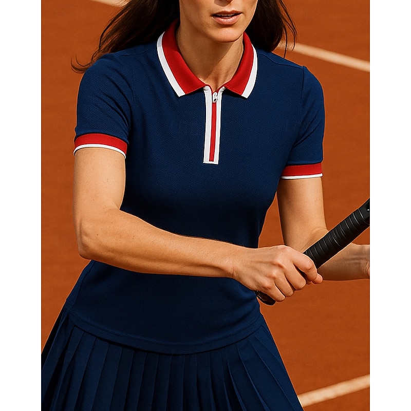 Women's Patchwork Tennis Top Short Sleeve Contrast Binding Sweat-Wicking Moisture Wicking Breathable Tennis Golf Pickleball Polo Collar Black Dark Navy Green Tennis Clothing3